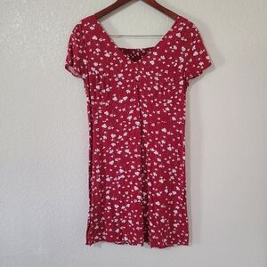 Old Navy Red & white floral Fit & Flare V-Neck Midi Dress Size Large